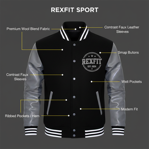 Veste de baseball varsity personnalisée RexFit Sport pour homme, hiver, avec logo brodé, manches en cuir PU, OEM - Product Image 5