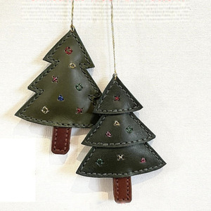Handmade Green Leather Christmas <b>Tree</b> <b>Ornaments</b> Featuring Colorful Stitch Details Ideal Festive Holiday Hanging Decoration - Product Image 1