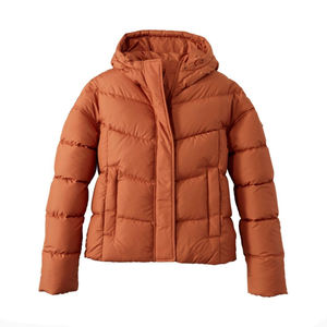 Hooded Puffer Jacket Men's Winter <b>Fleece</b> Casual Style Regular Length <b>Orange</b> Color Breathable Loose Fit Zipper Closure Polyester - Product Image 1