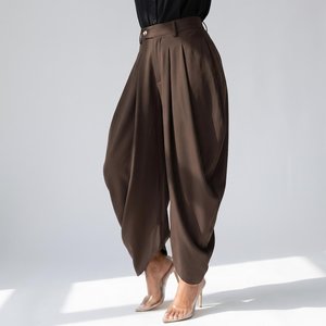 Women's High Waisted Striped Harem <b>Pants</b> Cotton Bamboo Fiber Loose Fit Ankle Length Elastic Waist Casual Autumn Trousers - Product Image 1