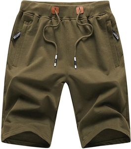 Shorts Bermuda en coton vert olive avec cordon de serrage à la taille et poches latérales, style décontracté - Product Image 1