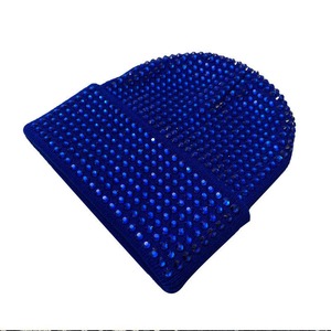 Unisex Red Rhinestone Beanie Hat Solid Color <b>Winter</b> <b>Cap</b> Casual Stretch Acrylic Warm Headwear for Adults 56-58CM - Product Image 4