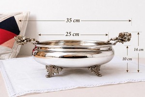 Designer <b>Silver</b> Finished Floral Decorative Handle Display Bowl Perfect For Coffee <b>Tables</b> <b>Consoles</b> And Dining Displays From India - Product Image 3