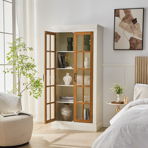 71.2 Meuble de rangement autoportant de style farmhouse avec porte vitrée, étagères réglables, vitrine fonctionnelle à treillis pour vaisselle - Product Image 6