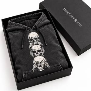 Sweat à capuche noir délavé pour homme avec motif trois crânes - Product Image 6