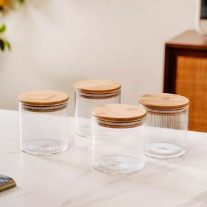 Clear Glass Kitchen Canister with Wooden Cap Countertop Storage <b>Jar</b> for Dry Fruits Seeds Grains <b>Cookies</b> Candy and Tea - Product Image 6