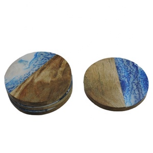 แผ่นรองแก้วชงกาแฟแบบกลมทำจากไม้,ที่รองแก้วสำหรับอาหารเย็นงานหัตถกรรมอินเดีย - Product Image 4