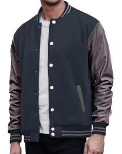 Men's Varsity Jacket Genuine Leather Sleeve and <b>Wool</b> Blend Windproof Letterman Boys College Varsity Jackets XS-5XL - Product Image 3