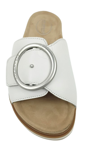 Sandales plates en cuir véritable blanc, à bout ouvert, à enfiler, avec semelle rembourrée antidérapante et légère, semelle épaisse, chaussures tendance toutes saisons - Product Image 2