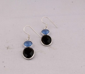 Natural Black Onyx & Blue Quartz <b>Earrings</b> 925 <b>Sterling</b> <b>Silver</b> Jewelry Manufacturer Wholesale Handmade Gemstone Drop <b>Dangle</b> - Product Image 5
