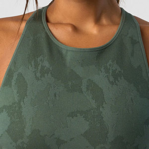 Haut de yoga pour femme à col rond, coupe ajustée, respirant, avec coussinets amovibles, design côtelé au bas, pour la course en extérieur et les activités décontractées, avec impression par sublimation - Product Image 4
