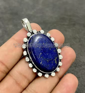 Colgante de lapislázuli natural en plata de ley 925 | Collar de piedras preciosas azul ovalado hecho a mano | Regalo para ella | Boho Jewelry" - Product Image 6