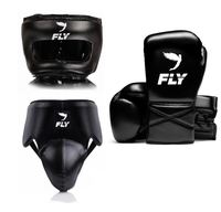 Ensemble de boxe Fly : Casque en cuir, gants, protège-grenades, logo personnalisé, confortable, respirant, équipement de protection pour l'entraînement, toutes saisons