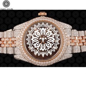 Charm_Jewells Luxury Women's <b>Diamond</b> <b>Watch</b> 42mm Round Analog Quartz Sapphire Crystal Stainless Steel Folding Clasp - Product Image 2