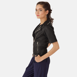 Blouson de moto en similicuir blanc pour femme, broderie logo, col boutonné, coupe-vent, imperméable, doublure en fausse fourrure, luxe - Product Image 2