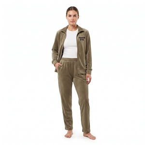 Ensemble de survêtement en velours pour femme, coupe classique, deux pièces, veste zippée et pantalon assorti, tenue décontractée, vente en gros personnalisée - Product Image 5
