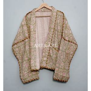 Veste Kantha indienne faite à la main pour femme, 100% coton, écologique, respirante, imprimé floral, longueur courte, manches longues, printemps, décontractée - Product Image 6
