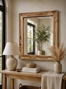 Rustic Solid Wooden Frame Wall <b>Mirror</b> Decorative Handcrafted Timber Framing Vanity Accent <b>Mirror</b> for Home Living Room Hotel Deco - Product Image 4