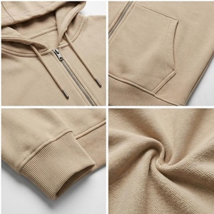 เสื้อฮู้ดซิปผู้ชายสีเบจ ทรงปกติ ผ้าฝ้ายเฟรนช์เทอร์รี่ สวมใส่สบายๆ สำหรับฤดูใบไม้ร่วง มีกระเป๋าหน้า - Product Image 4