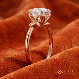 Bague en Moissanite Ronde en Or Rose pour Femme, avec Accent Feuille et Halo, Bague de Fiançailles Nuptiale, Bijou Tendance, Cadeau de Joaillerie Fine de Luxe - Product Image 4