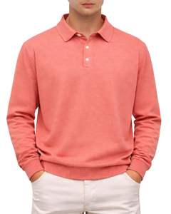 Sudadera Polo Personalizada para Hombre, Color Rosa Coral, Manga Larga, Mezcla de Algodón Suave, Estilo Casual, Cuello Clásico, Ropa de Invierno, Fabricante - Product Image 1
