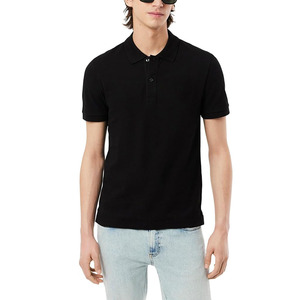 Polo homme noir à manches courtes, décontracté, uni, en tissu respirant, logo personnalisé, OEM ODM disponible - Product Image 1