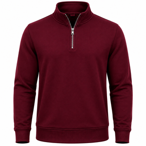 Men's Burgundy <b>Quarter</b> <b>Zip</b> Knit <b>Sweater</b> Regular Fit Stand Collar Long Sleeve Solid Color Winter Wear Front Logo Polyester/Cotton - Product Image 3