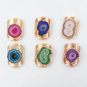 White Solar Quartz Statement <b>Ring</b> Gold Plated Hammered <b>Adjustable</b> <b>Ring</b> Druzy Agate Slice Gemstone Cocktail <b>Ring</b> for Women - Product Image 2