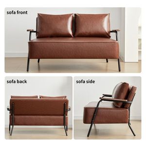 44 W <b>Small</b> Modern Futon <b>Sofa</b> Bed Faux Leather Loveseat Couch with Wider Seat Depth 2-Seater Sleeper Love Seats - Product Image 4