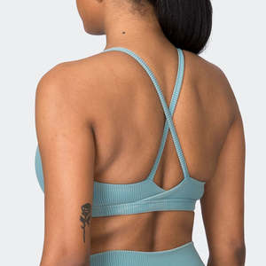 Nesta Sports Soutien-gorge de sport côtelé extensible dans les quatre sens, confortable et tendance, pour la gym et les activités sportives, soutien-gorge de yoga basique léger à double cordon pour femme - Product Image 4