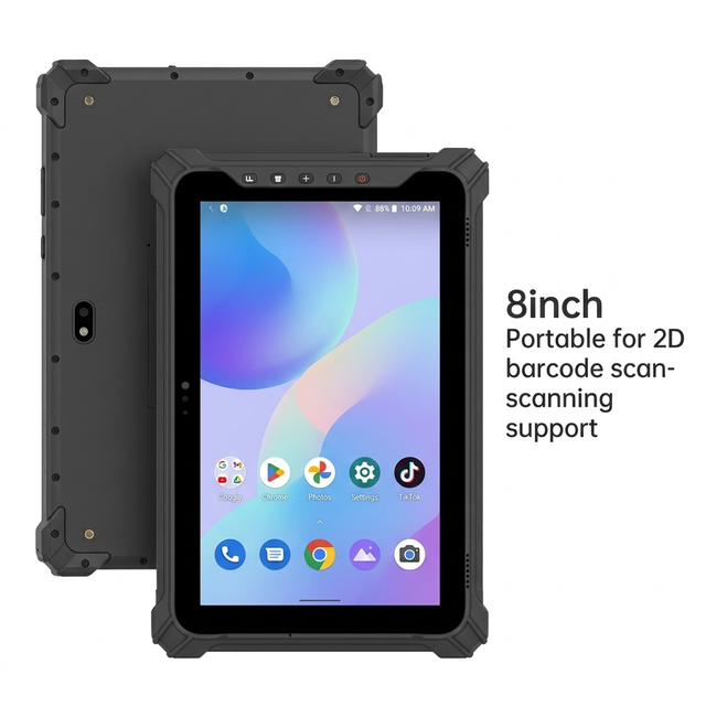 ODM/OEM Rugged Tablet 8 Inch Android Industrial PC, 4G/WiFi/BT/GPS 10000mAh Removable, 2D Barcode Scanner NFC, IP65 Waterproof