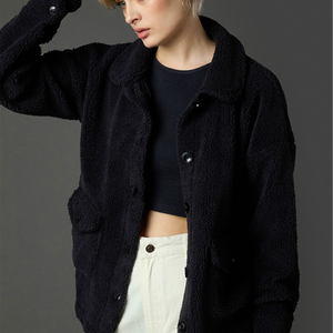 Women Sherpa fleece Faux Fur Wool Coat Breathable Warm Plush Casual hooded zipper collar Jacket snow wear <b>comfy</b> button closure - Product Image 4
