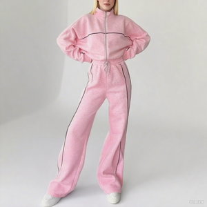 ชุดเซ็ตเสื้อฮู้ดครอปซิปและกางเกงขายาวทรงหลวมสำหรับผู้หญิง - Product Image 3