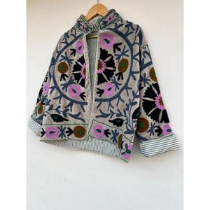 Handmade Cotton Suzani Design Autumn Winter <b>Bomber</b> <b>Jacket</b> with Embroidery - Product Image 3