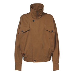 Chaqueta Utilitaria para Mujer, Color Marrón, de Algodón y Viscosa, Cuello Alto Convertible, Cierre Frontal con Cremallera, Corte Holgado, Dobladillo Elástico - Product Image 3