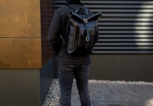 Organized <b>Leather</b> Roll Top <b>Backpack</b> Internal Mesh Pockets Rucksack For Accessories Real <b>Leather</b> Bag LRTB-0196 - Product Image 3