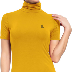 Haut décontracté à col roulé et manches courtes pour femme, en jersey uni, coupe classique, respirant, en coton biologique, été, avec logo, vert, 160g - Product Image 6