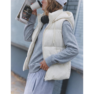 Nuevo Chaleco Acolchado con Capucha para Mujer, Color Sólido, Cierre de Cremallera, Ropa Exterior Informal, Cortavientos, Impermeable, de Poliéster, con Bordado Corto - Product Image 3
