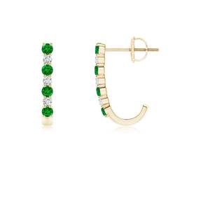 Pendientes Huggie de Esmeralda y Diamantes de Corte Redondo, Joyería Fina para Uso Diario, Oro Amarillo Sólido de 14kt, Joyería de Piedra de Nacimiento de Mayo - Product Image 1