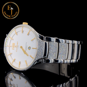 Montre mécanique de luxe pour homme de marque, boîtier en acier inoxydable argenté 40 mm, cadran en verre, mouvement analogique ETA, lunette sertie de diamants naturels - Product Image 3