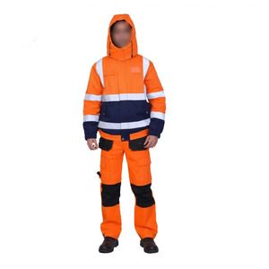 Traje de Trabajo de Poliéster de Alta Visibilidad Naranja de Bilal Enterprises, Chaqueta con Capucha con Franjas Reflectantes y Protección Contra Pinchazos para Seguridad - Product Image 6