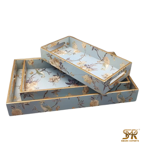 IndiaCraft Heritage-Bandeja de madera hecha a mano y MDF, Juego de 3 bandejas de servicio decorativas de primera calidad para uso doméstico y en la cocina - Product Image 2