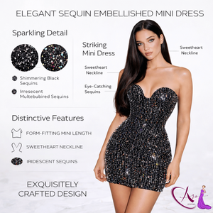 Vestido ajustado sin tirantes con lentejuelas negras |   Corsé de Lujo para Fiestas |   Vestido Mini Sexy de Cóctel para Mujer, Atuendo Elegante para Club Nocturno - Product Image 5