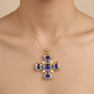 จี้กางเขนชุบทอง 18k สุดฮิต ขายดี ประดับหยก เหมาะสำหรับใส่ทุกวัน สร้อยคอโลหะสไตล์ศาสนา เครื่องประดับงานแต่งงาน - Product Image 3
