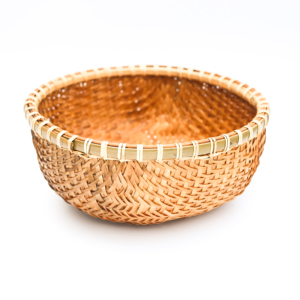 Handcrafted Round Bamboo <b>Basket</b> with Curved Edges - Premium Quality (Diameter 36cm, Height 13cm) - Product Image 3