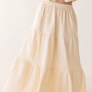 Jupe longue en gaze 100% coton, triple couche de mousseline, avec poches, taille super extensible, style bohème, jupe de maternité - Product Image 1