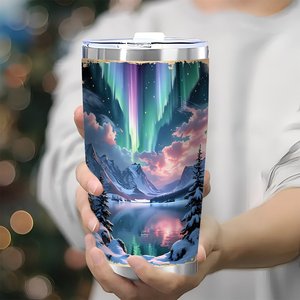 Gobelet isotherme en acier inoxydable à double paroi de 20 oz, design Aurora personnalisé, vaisselle personnalisée - Product Image 3