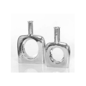 Metal Tabletop <b>Vase</b> Set Handmade Silver Finish Decorative Home Office Accent <b>Vases</b> with Circular Cutout Design - Product Image 1