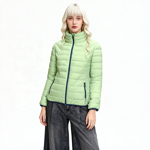 Chaqueta acolchada verde claro para mujer, con cuello alto y cierre de cremallera, para invierno - Product Image 2