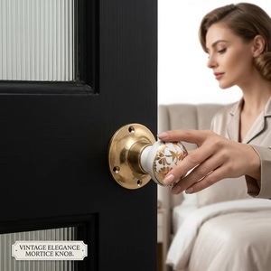 Round Porcelain Cabinet Knob with Gold Floral Design Modern Eco-Friendly Durable Furniture Handle for Home Office Use - Product Image 2